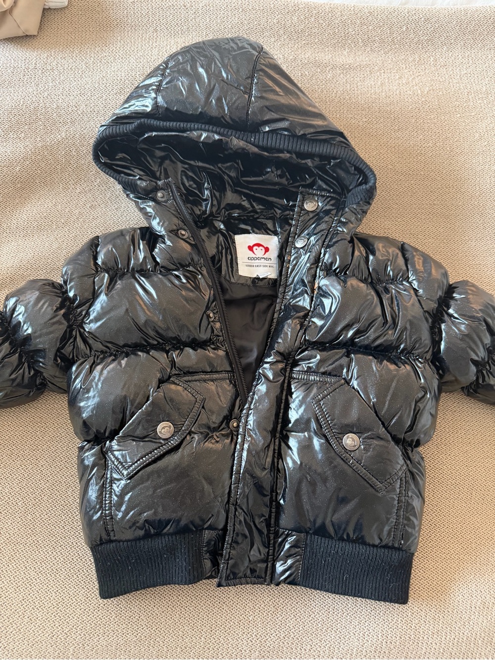 Appaman Shiny Black Hooded Puffer Jacket